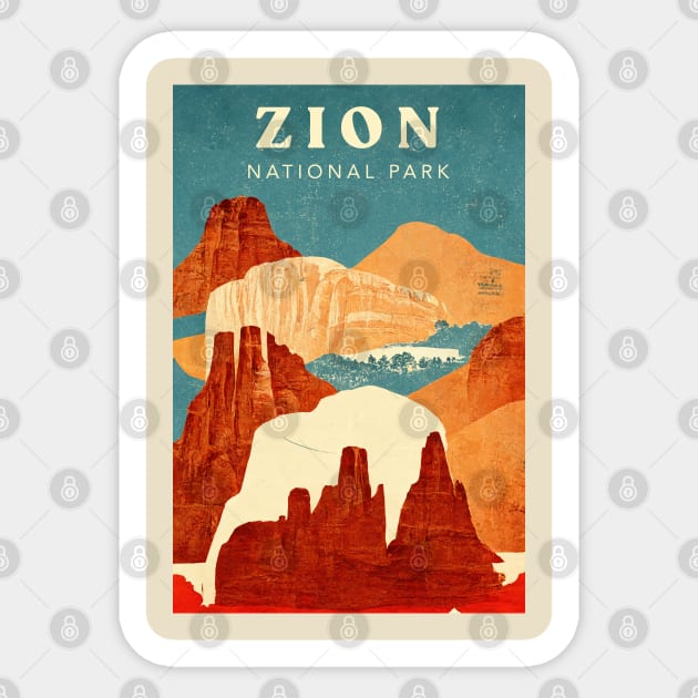 Zion National Park Retro Sticker by Retro Travel Design